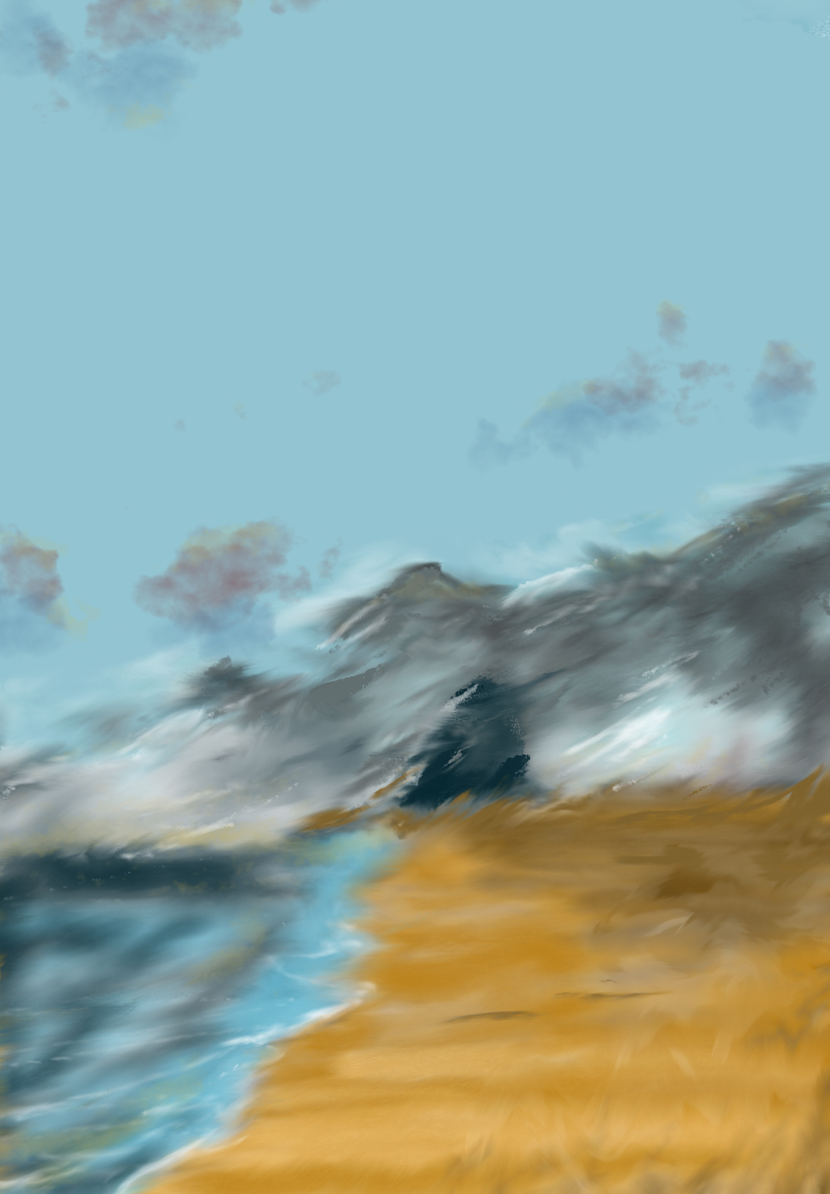 Landschaftsgemälde — Himmel, Berge und Strand